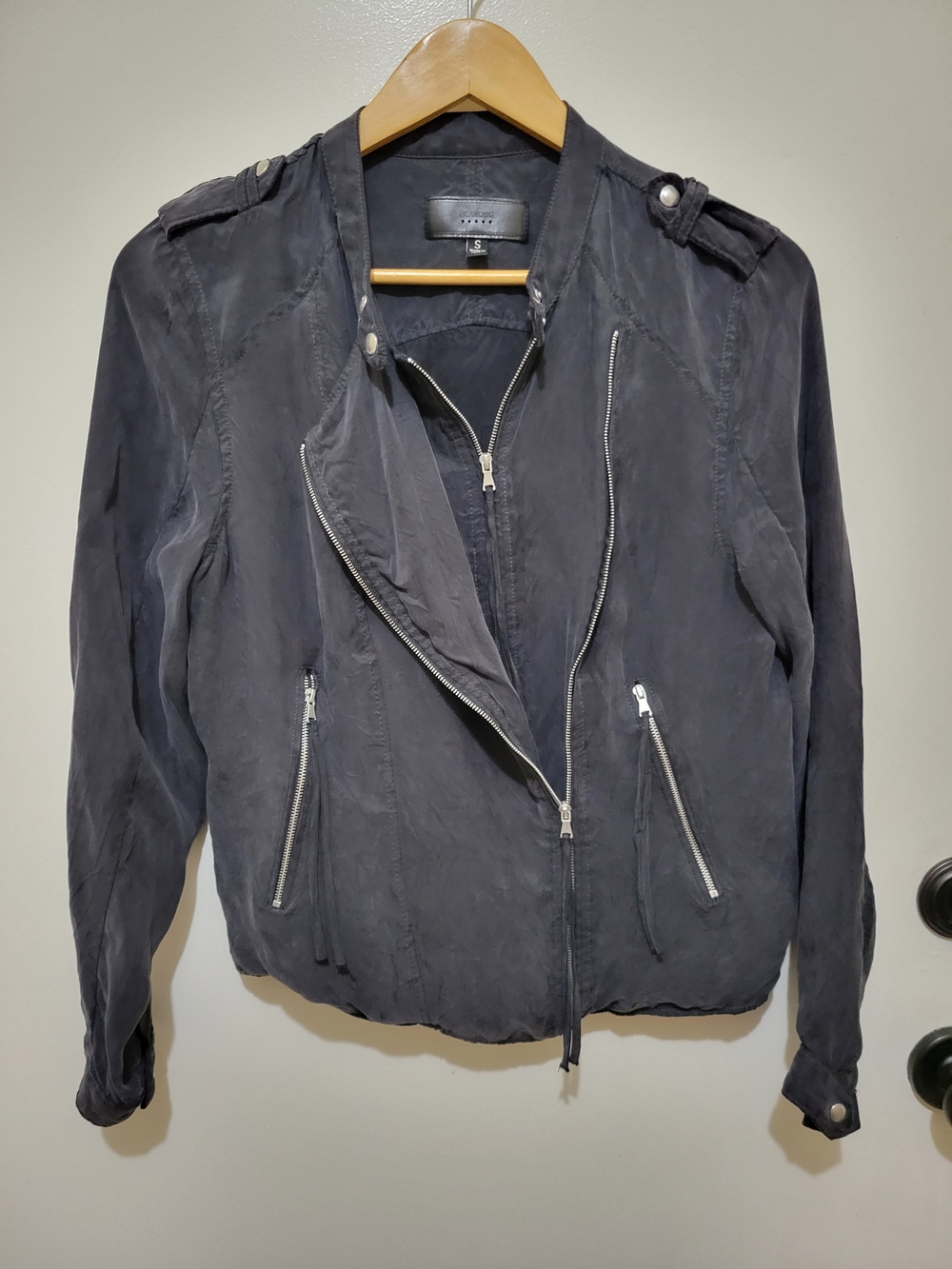 Blank NYC Sueded Feel Black Moto Style Jacket with Silver Zippers - Size Small